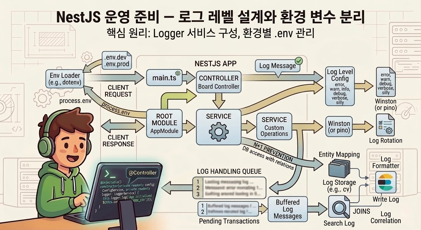 NestJS 운영 준비 — 로그 레벨 설계와 환경 변수 분리