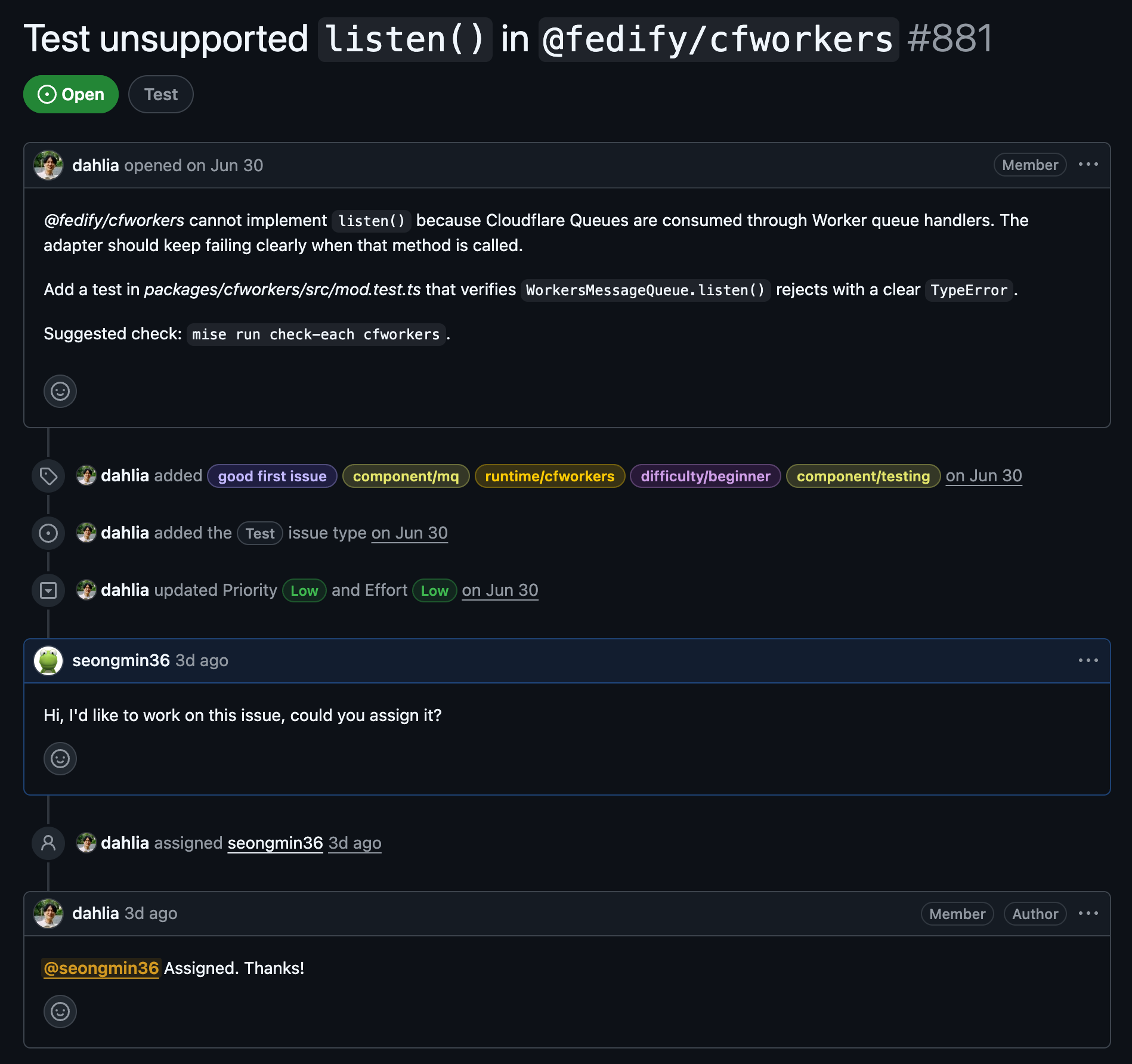 GitHub 이슈 #881 화면