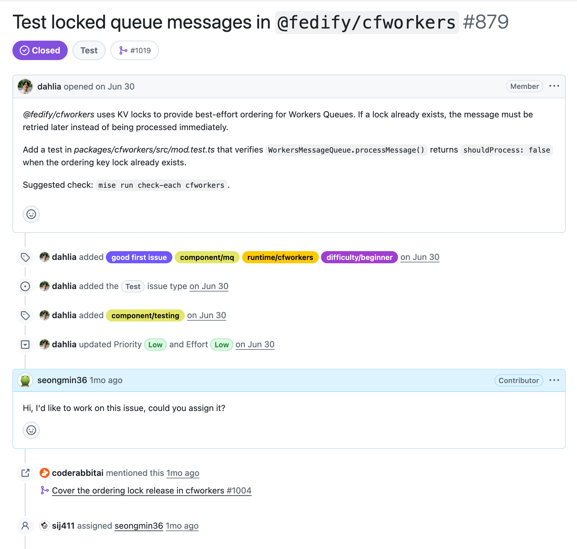 GitHub 이슈 #879 화면
