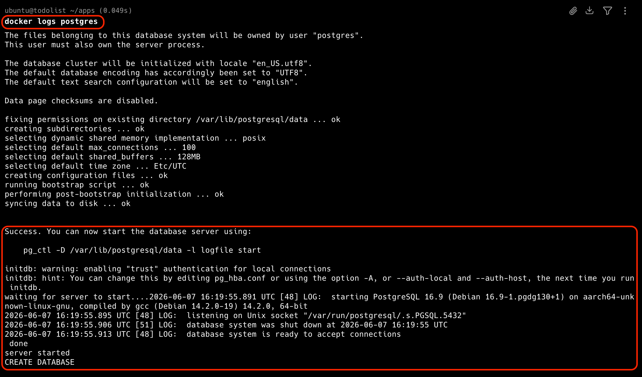 PostgreSQL 컨테이너 기동 확인